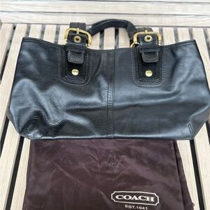 Coach Black Leather Shoulder Bag with Gold Accents